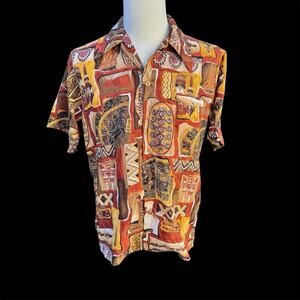 Vintage 60's Royal Hawaiian Shirt Tribal Button Up Barkcloth Mens Size Small